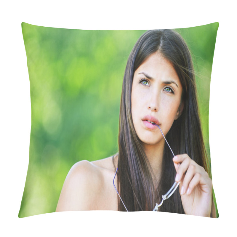 Personality  Portrait Young Attractive Women Holding Glasses Pillow Covers