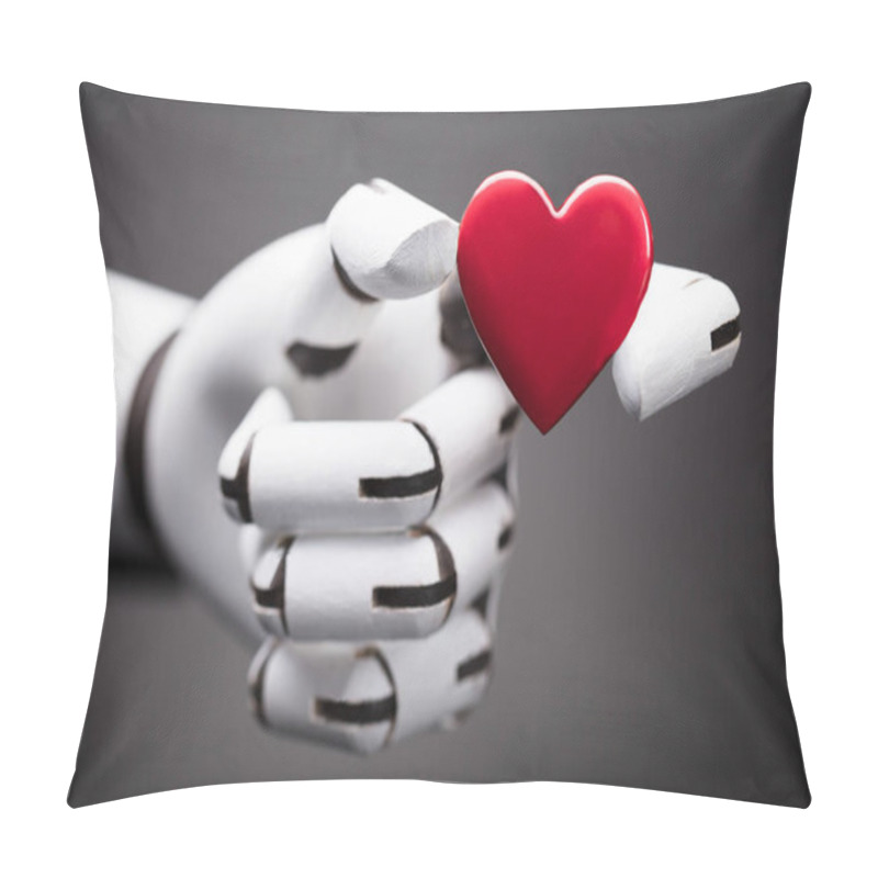 Personality  Close-up Of A Robot's Hand Holding Red Heart Pillow Covers