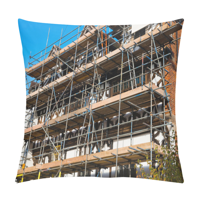 Personality  A Half-timbered Building Covered In Scaffolding Pillow Covers