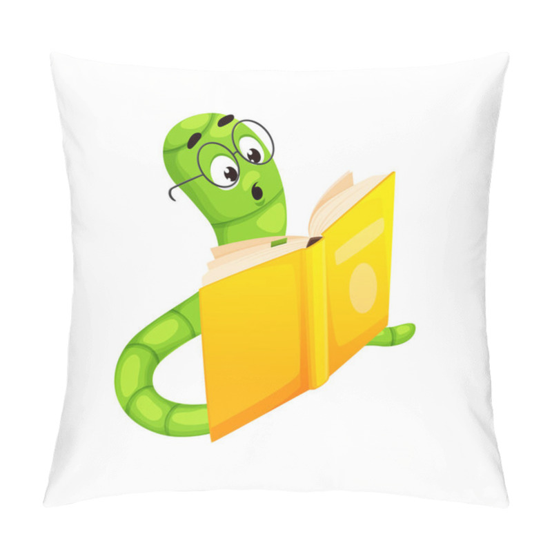 Personality  Cartoon Bookworm Character, Book Worm Animal With Surprised Face Expression Reading A Story. Isolated Vector Caterpillar With Big Eyes And Open Mouth, Lost In Unexpected Twist Of The Plot, Enjoy Novel Pillow Covers