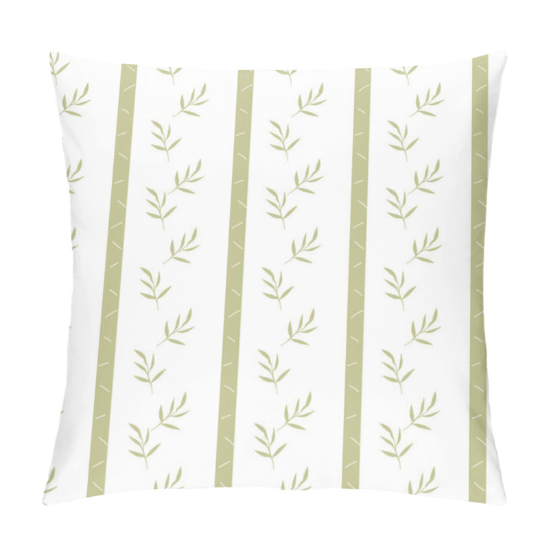 Personality  Seamless Pattern Of Olive Green Leaves On Striped Background. Pillow Covers