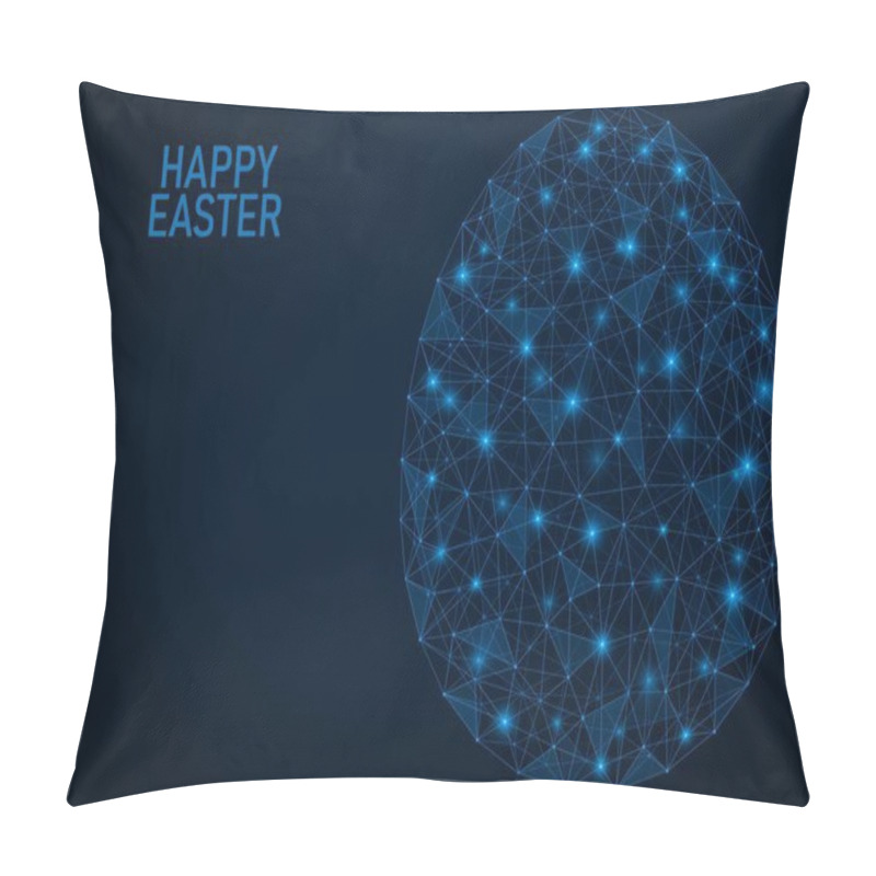 Personality  A Futuristic Easter Egg. A Low-poly Model Consisting Of Lines And Points. Blue Background. Pillow Covers