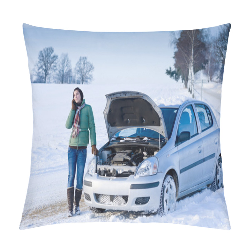 Personality  Winter Car Breakdown - Woman Call For Help, Road Assistance Pillow Covers