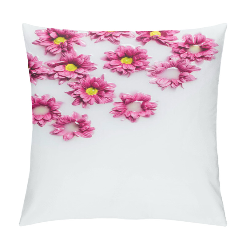 Personality  Top View Of Beautiful Pink Chrysanthemum Flowers In Milk Backdrop Pillow Covers