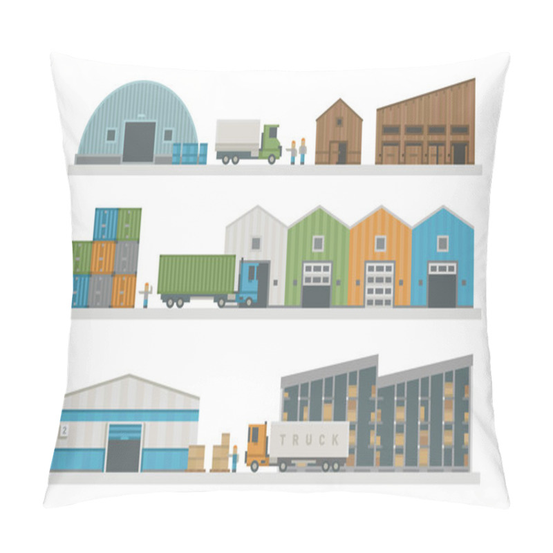 Personality  Warehouse Logistic Buildings Vector Illustration. Pillow Covers