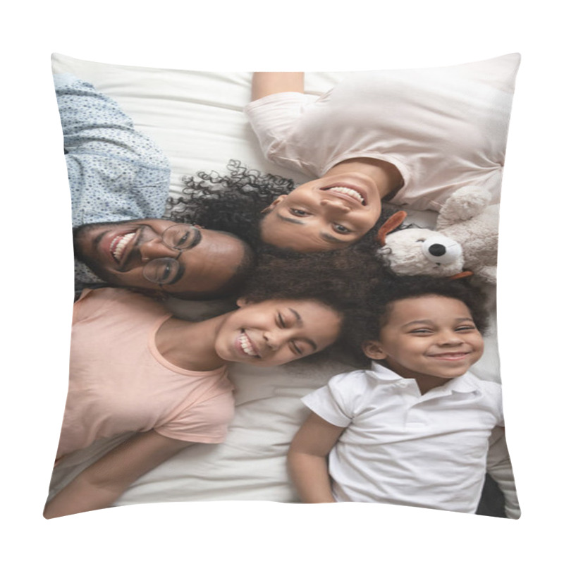 Personality  Vertical Top View Portrait Of Happy African Family With Kids Pillow Covers