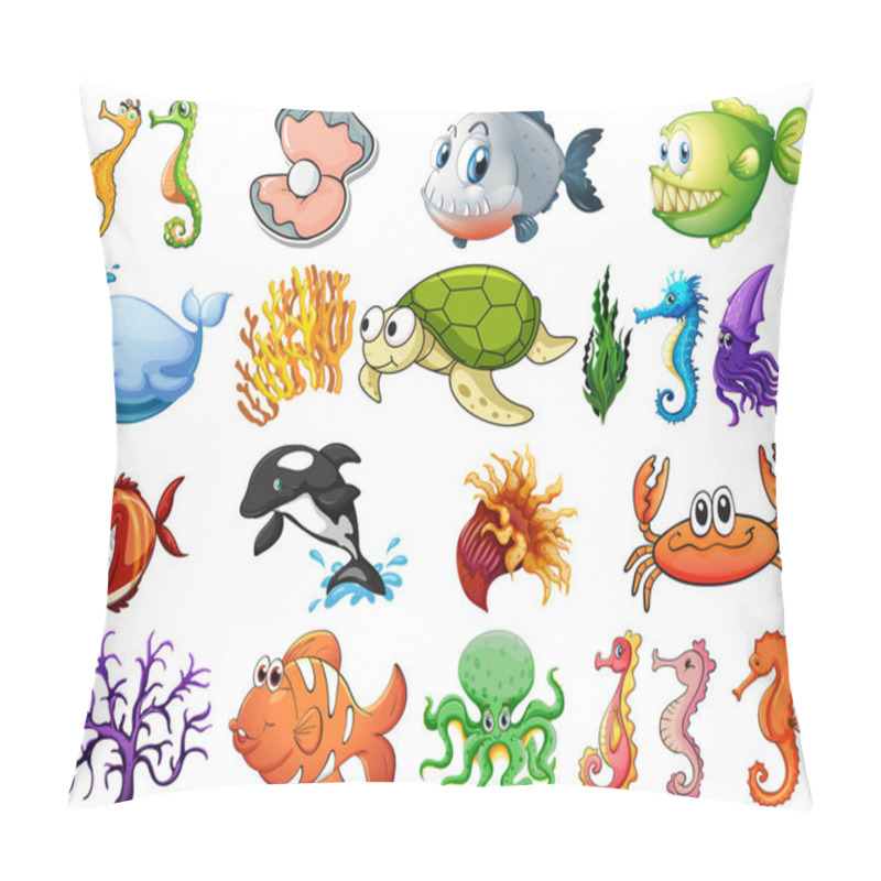 Personality  Large Set Of Sea Creatures On White Background Illustration Pillow Covers