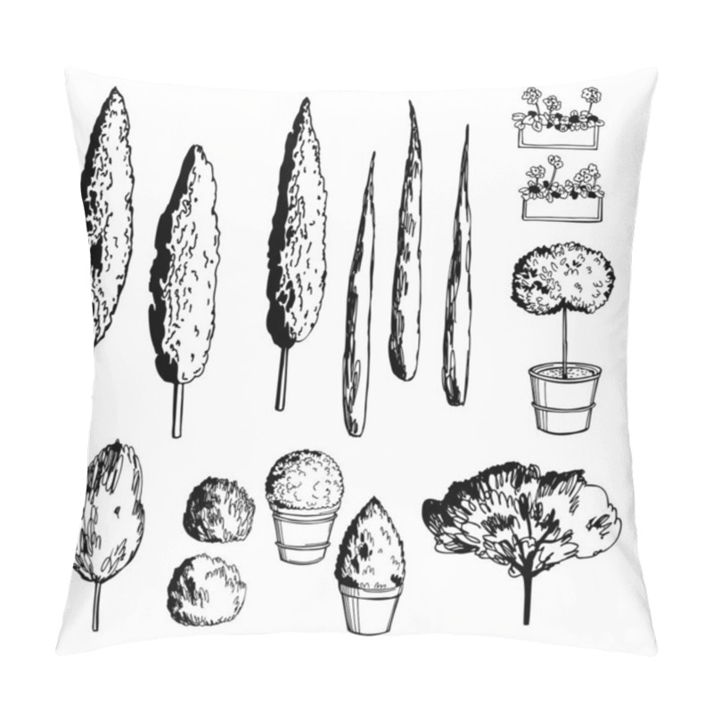 Personality  Hand Darwn Mediterranean Trees. Vector  Sketch  Illustration.   Pillow Covers