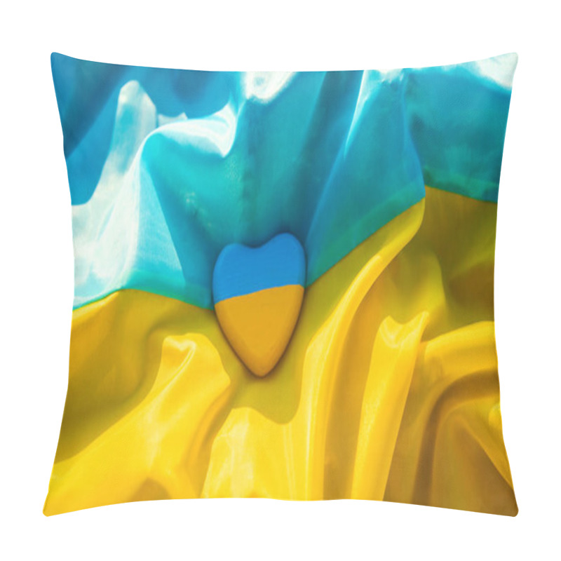 Personality  Flag Of Ukraine Heart Beautiful Background. Selective Focus. Nature. Pillow Covers