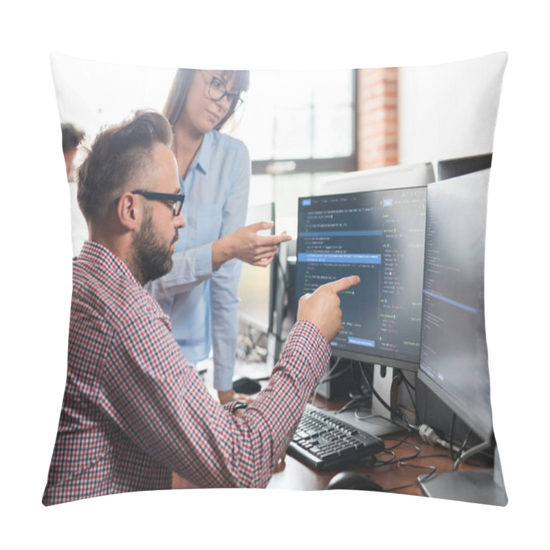 Personality  Developing Programming And Coding Technologies. Website Design. Programmer Working In A Software Develop Company Office. Pillow Covers