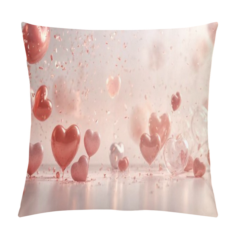 Personality  Valentine's Day Background. Confetti And Balloons With Heart Shape And Pastel Background. Ai Generated Pillow Covers