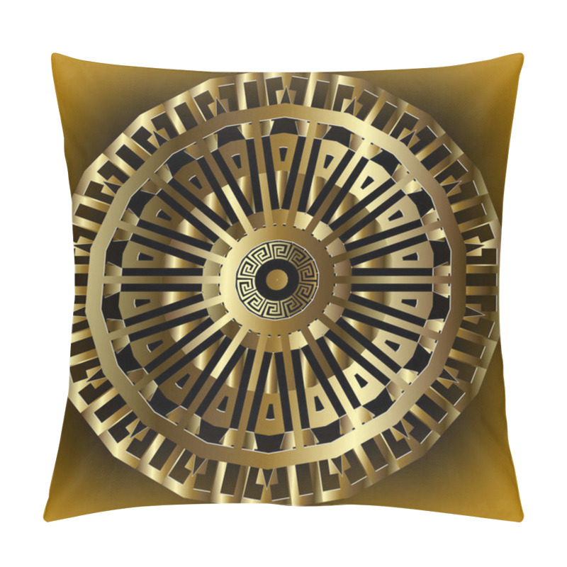 Personality  3d Round Gold Greek Mandala Pattern. Vector Ornamental Luxury Glowing Background. Ornate Backdrop. Greek Key Meanders Surface 3d Ornament. Decorative Elegant Beautiful Golden Design. Plate. Template Pillow Covers