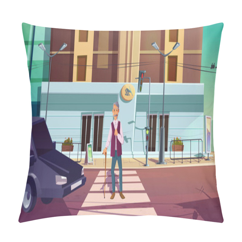 Personality  Senior Pedestrian Cross Road Zebra With Car Wait Pillow Covers