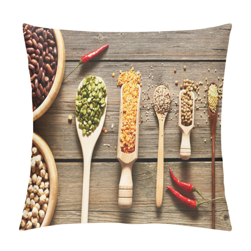 Personality  Bowls And Spoons Of Various Legumes Pillow Covers