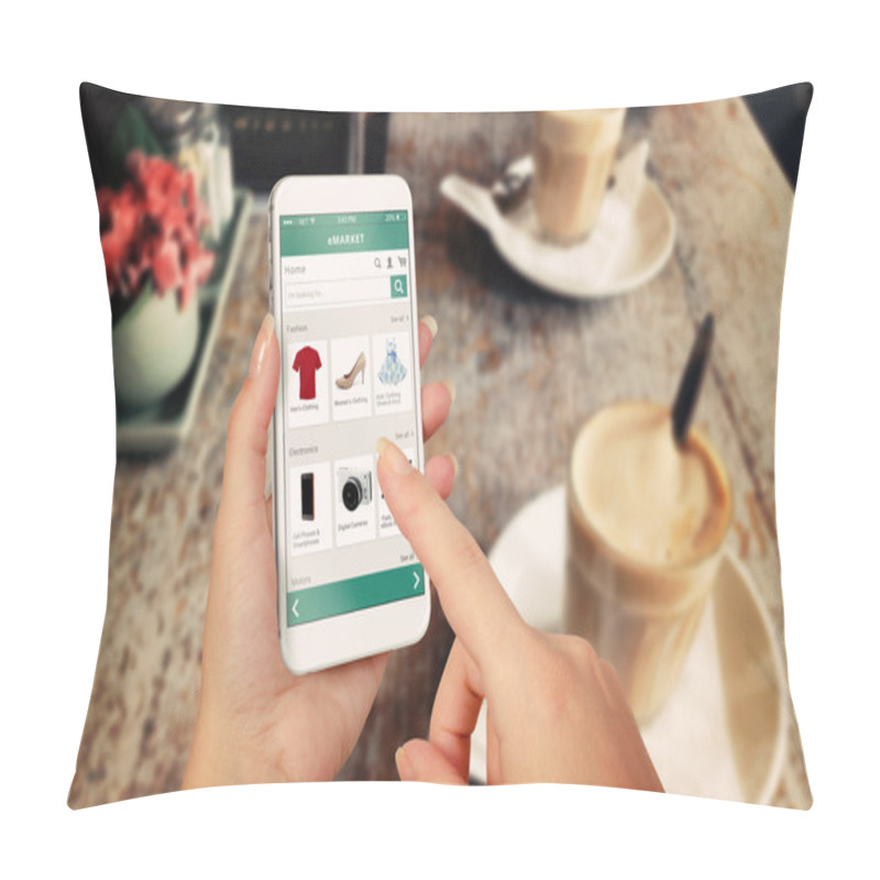 Personality  Smart Phone Online Shopping In Woman Hand Pillow Covers