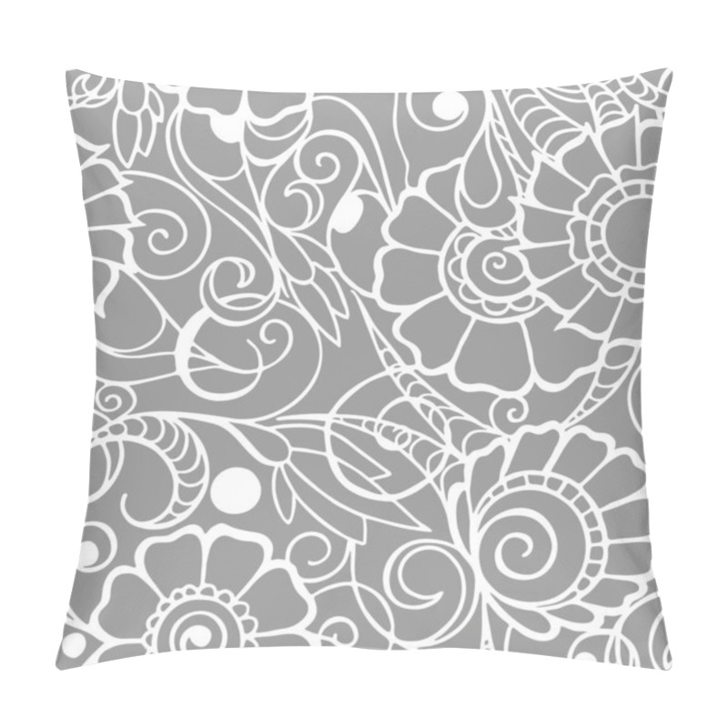 Personality  Seamless Pattern Of White Contours Of Flowers On A Gray Background, Texture, Design Pillow Covers