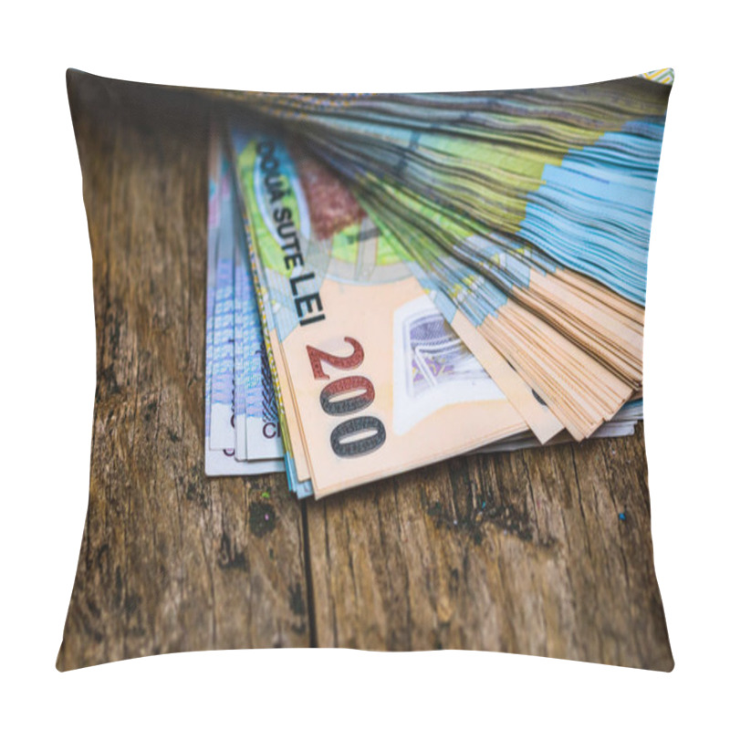 Personality  Detail Of LEI Banknotes. Staks Of Romanian LEI Banknotes. World Money Concept, Inflation And Economy Concept Pillow Covers