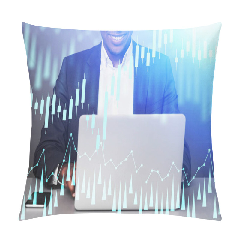 Personality  Smiling African Man Typing, Forex Chart Pillow Covers