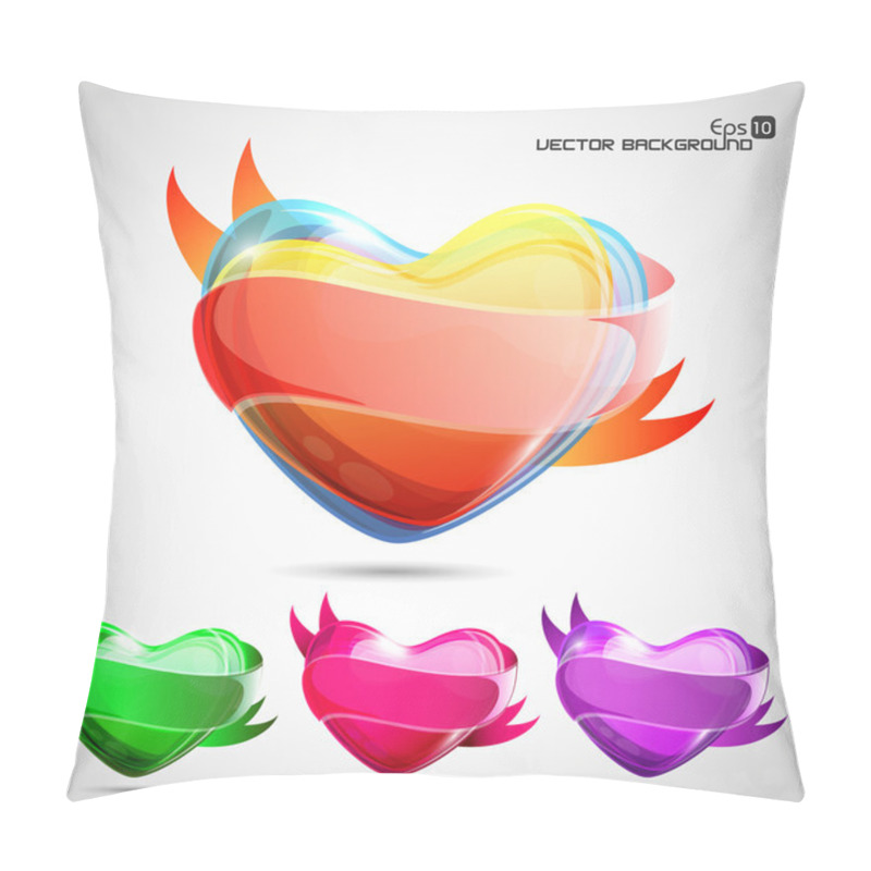 Personality  Vector Glossy Heart Set In Orange,green Blue And Pink Eps10. Pillow Covers