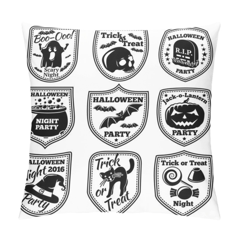 Personality  Vector Halloween Labels Set. With Pumpkin, Skull, Ghost, Cauldron, Bat, Witch Hat, Cat Etc. Pillow Covers