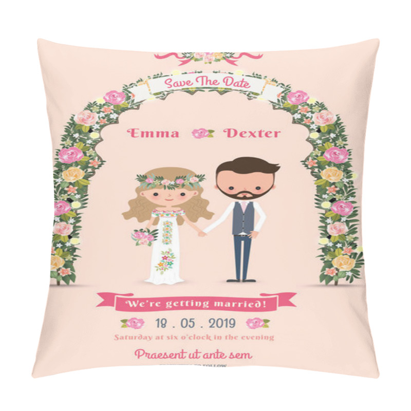 Personality  Rustic Blossom Flowers Cartoon Couple Wedding Invitation Card Pillow Covers