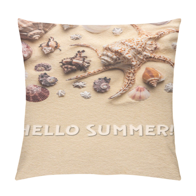 Personality  Hello Summer Inscription On Light Sand With Seashells Pillow Covers