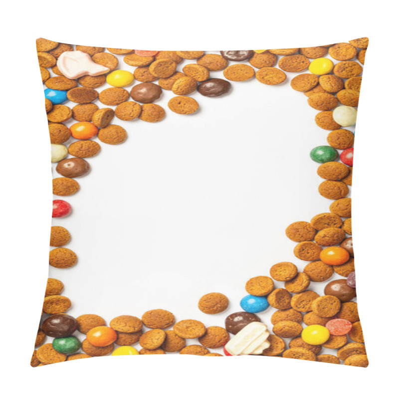 Personality  Frame For Greeting Card With Traditional Dutch Cookies Kruidnoten For Saint Nicholas Winter Holiday Called Sinterklaas In Netherlands, Belgium, Luxembourg. Top View Background With Copy Space Pillow Covers