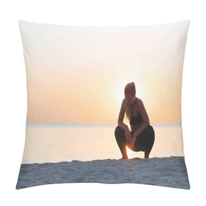 Personality  Young Woman Catching A Breath After A Run On The Beach Pillow Covers