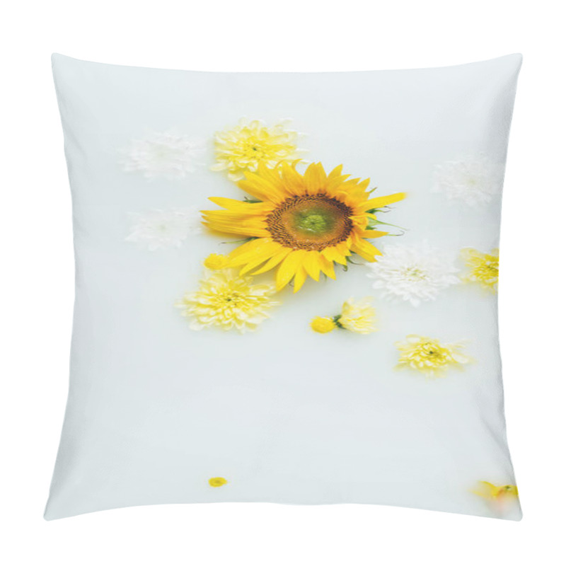 Personality  Top View Of Yellow Sunflower And Chrysanthemum Flowers In Milk Pillow Covers