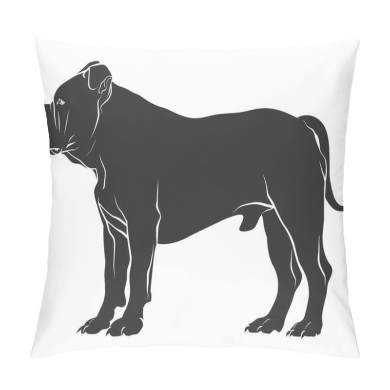 Personality  Silhouette Of A Strong, Muscular Dog Standing Proudly, Showcasing Its Robust Physique And Characteristic Features. Pillow Covers