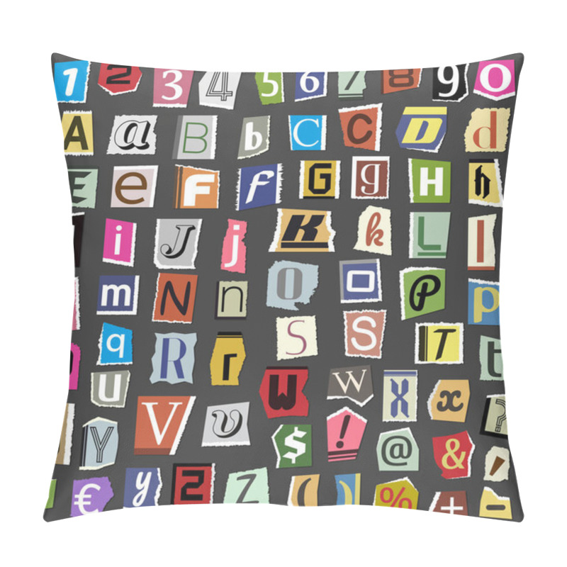 Personality  Vector Collage Alphabet Letters Made From Newspaper Magazine Abc Paper Text Cut Type Typography Sign Illustration Pillow Covers