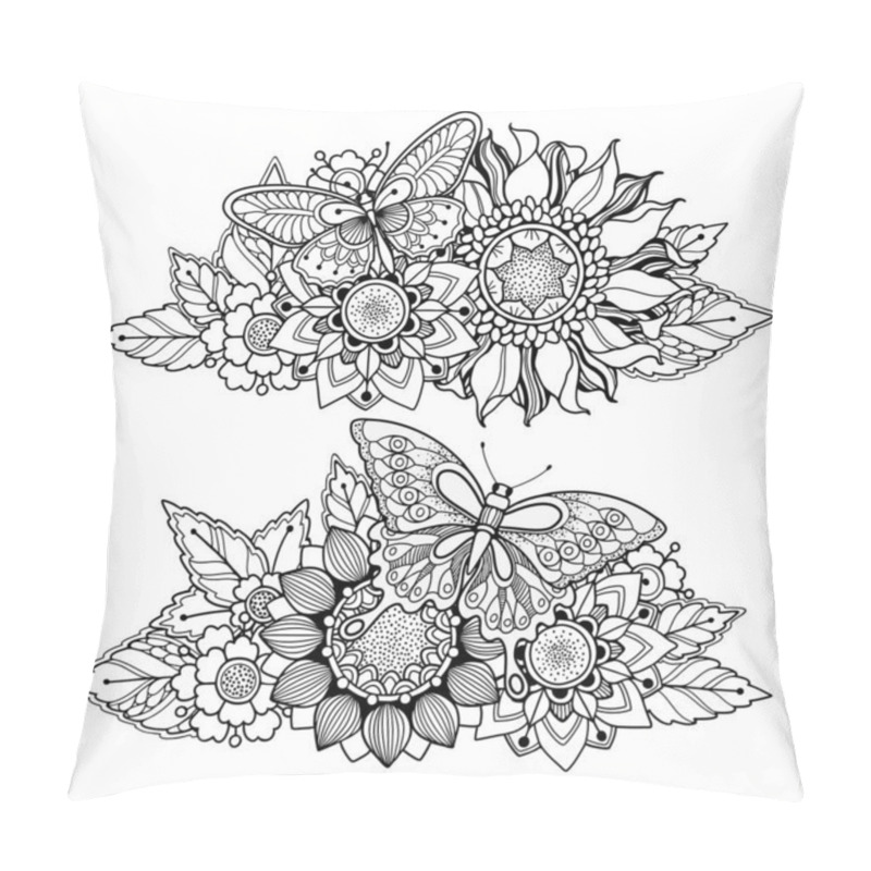 Personality  Set Of Magic Floral Composition In Doodle Style Pillow Covers