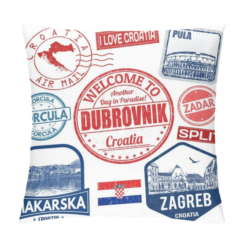 Personality  Set Of Travel Grunge Stamps With Croatia  Pillow Covers