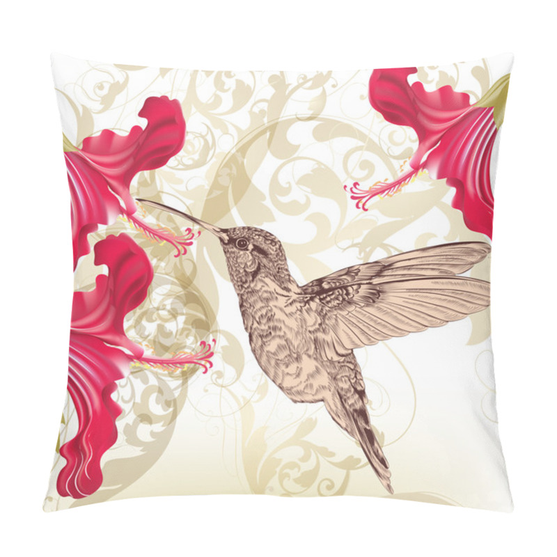 Personality  Beautiful  Vector Background  With Humming Bird And  Flowers Pillow Covers