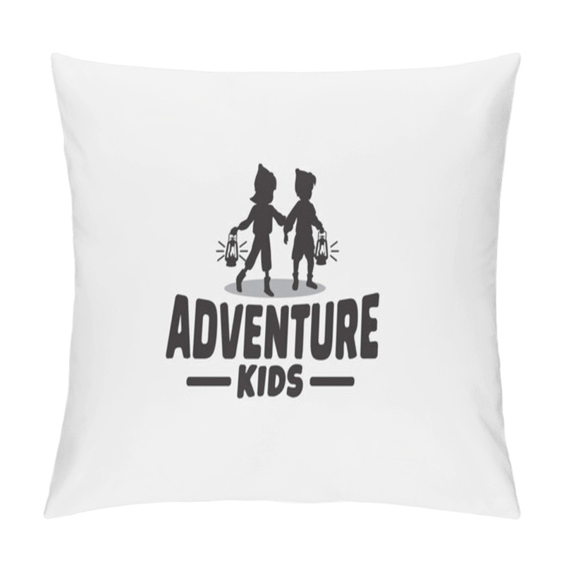 Personality  Adventure Kids Logo With A Boy And A Girl On An Adventure While Carrying Lantern. Pillow Covers