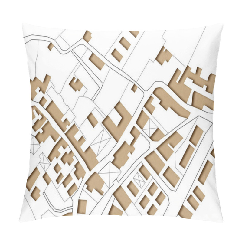 Personality  Imaginary Cadastral Map Of Territory With Buildings, Roads And Land Parcel - Land Registry Concept Illustration Three-dimensional Effect - Note: The Map Background Is Totally Invented And Does Not Represent Any Real Place Pillow Covers