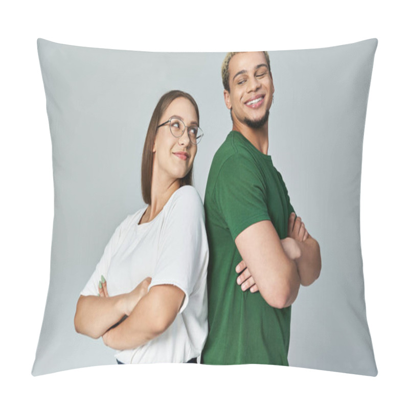 Personality  Two Friends Share A Joyful Moment, Exuding Confidence And Camaraderie. Pillow Covers