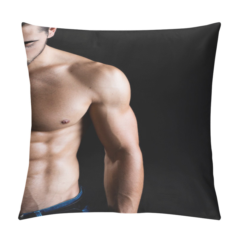 Personality  Beautiful And Muscular Man In Dark Background.  Pillow Covers