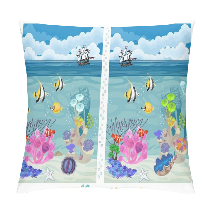 Personality  Underwater Landscape With Different Corals, Fishes And Ship. Pillow Covers