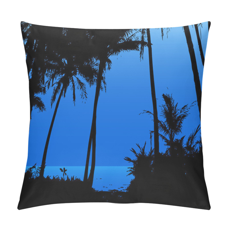 Personality  Palm Trees On The Beach With Blue Sky And Sea. Vector Pillow Covers