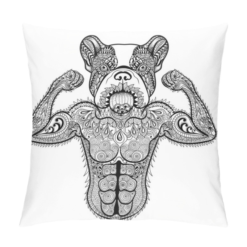 Personality  Zentangle Stylized Strong French Bulldog Like Bodybuilder. Hand  Pillow Covers