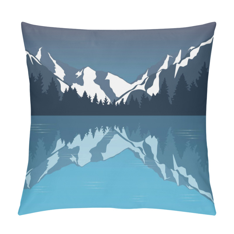 Personality  Blue Snowy Mountain Landscape By The Lake Winter Background Pillow Covers