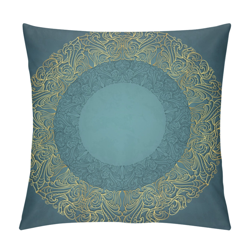 Personality  Card With Round Frame. Blue Grungy Backdrop. Pillow Covers