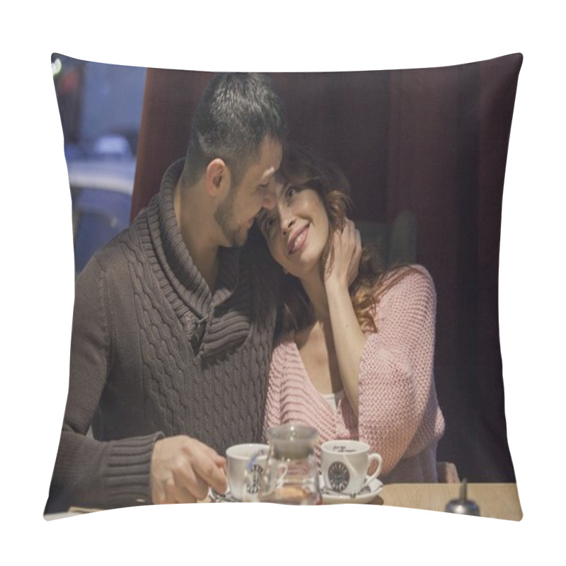 Personality  Couple Having A Good Time In A Cafe. Pillow Covers