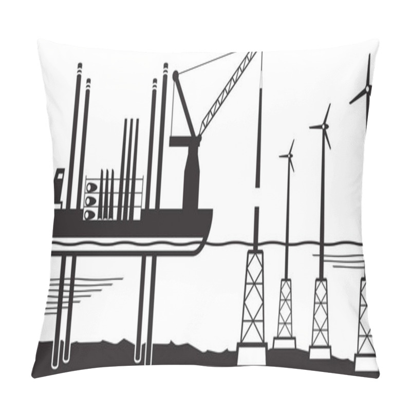 Personality  Installation Vessel Build Wind Farm In The Sea - Vector Illustration Pillow Covers