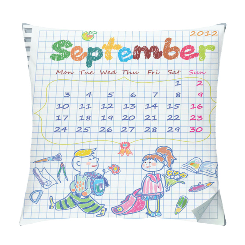 Personality  Calendar For August 2012. Week Starts On Monday. Illustration Of The School Pillow Covers