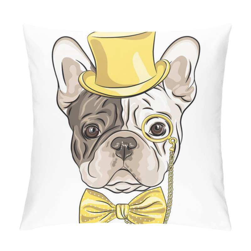 Personality  Hipster Dog French Bulldog Breed In A Gold Hat, Glasses And Bow Tie Pillow Covers