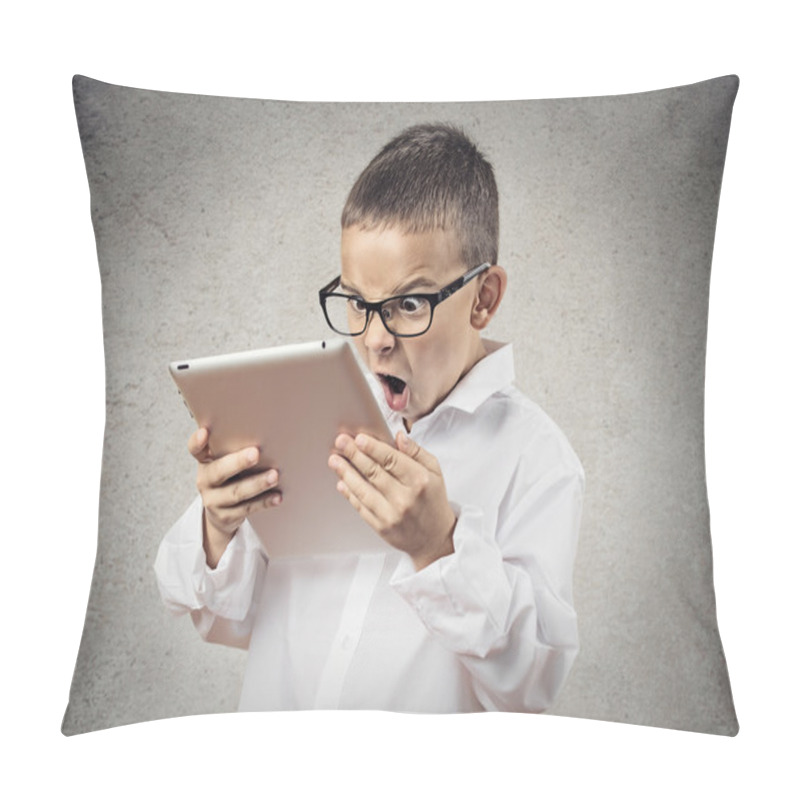 Personality  Shocked, Frustrated Boy Using Pad Computer Pillow Covers