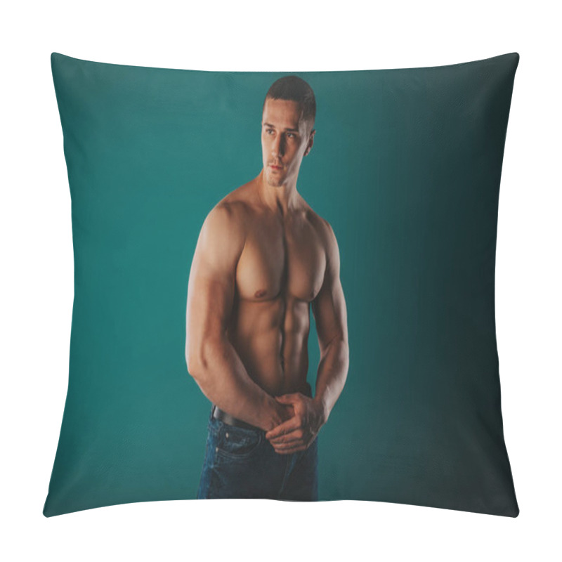 Personality  Aesthetic Man Standing In Front Of A Green Background And Posing Pillow Covers