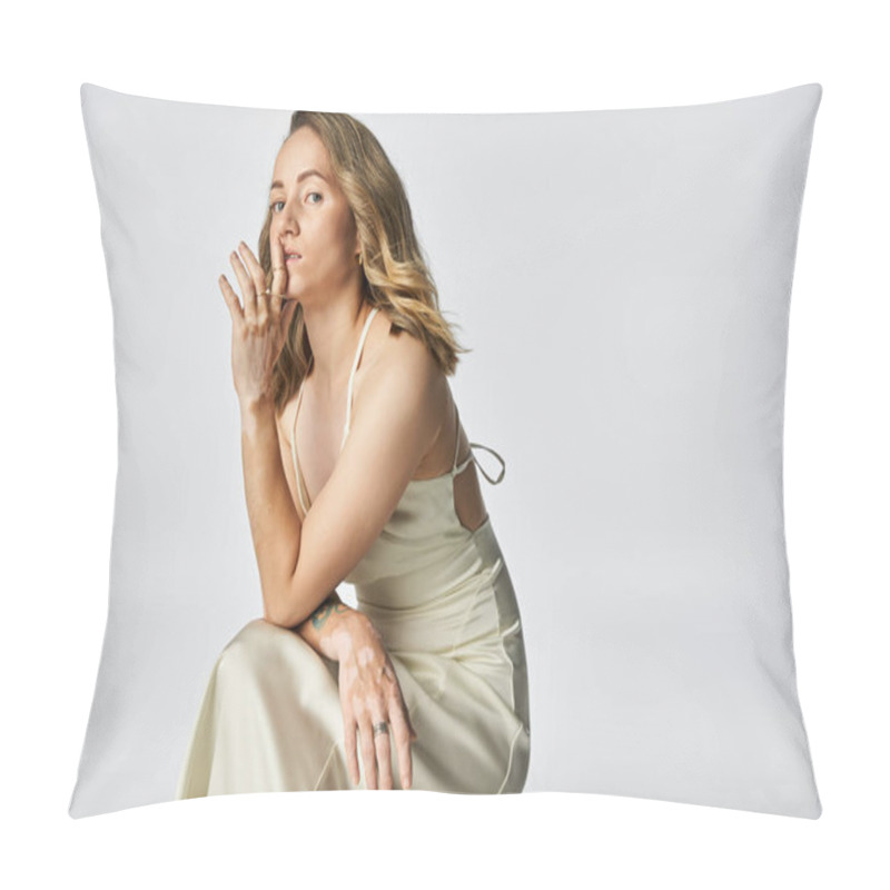 Personality  A Young Woman With Vitiligo Sits Elegantly While Showcasing Her Unique Beauty And Confidence. Pillow Covers